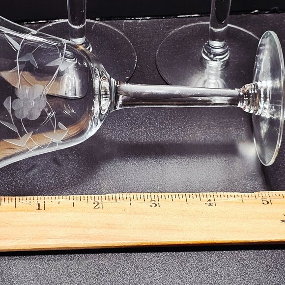 3 Vintage Floral Cocktail Glasses 5" etched Crystal coupe nostalgia Nick Nora - Picture 5 of 8